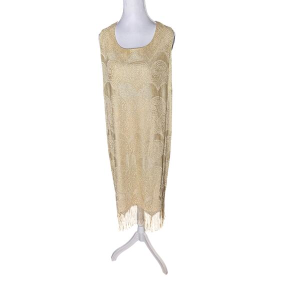 Vintage Gold Metallic Flapper Crotchet Lace  Sleeveless Fridge Bottom Dress - Picture 1 of 5